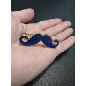 Gold tone blue enamel mustache ring